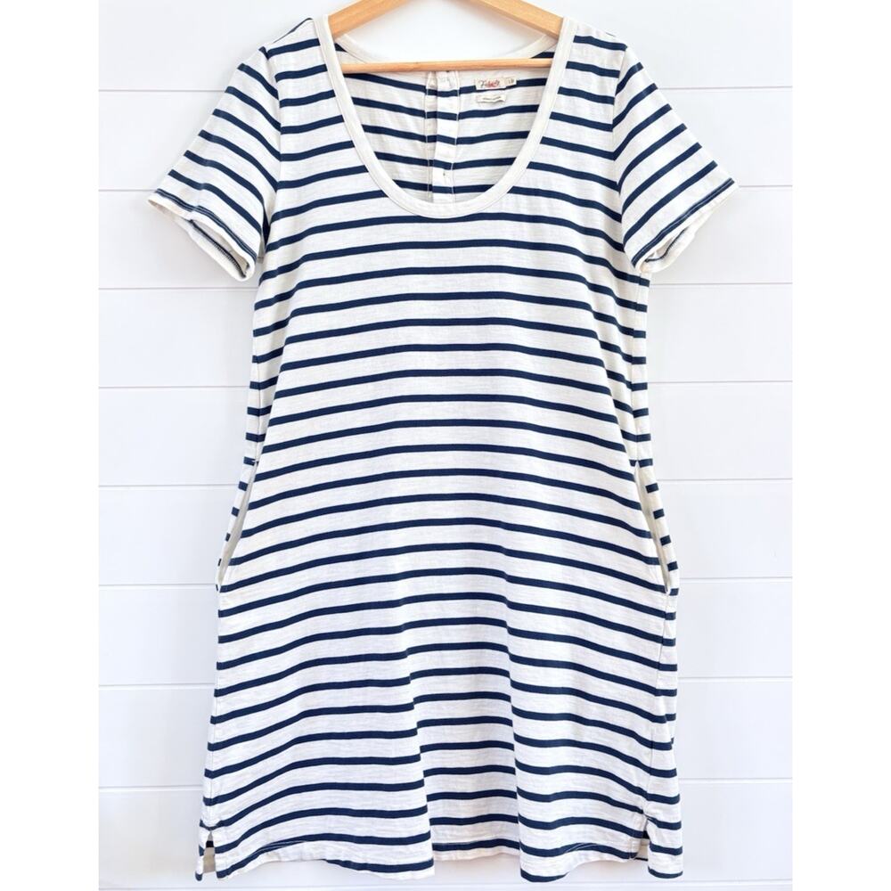 Faherty Merritt T-Shirt Dress Amagansett Stripe Organic Cotton Button Back L - Picture 2 of 16